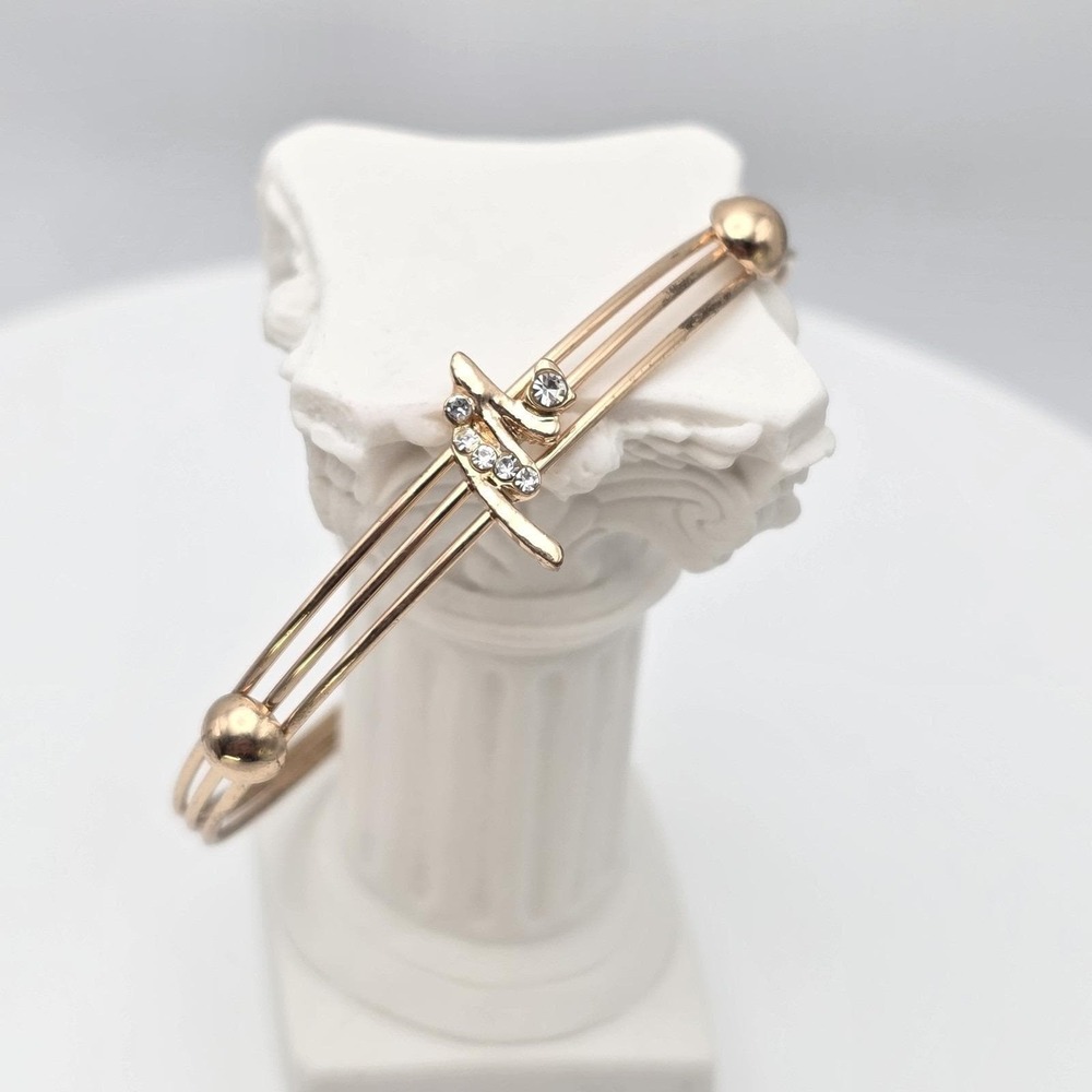 Vintage 80s "Initial M Or W" Bracelet Crystals Rose Gold Tone Cuff FREE $HIPPING